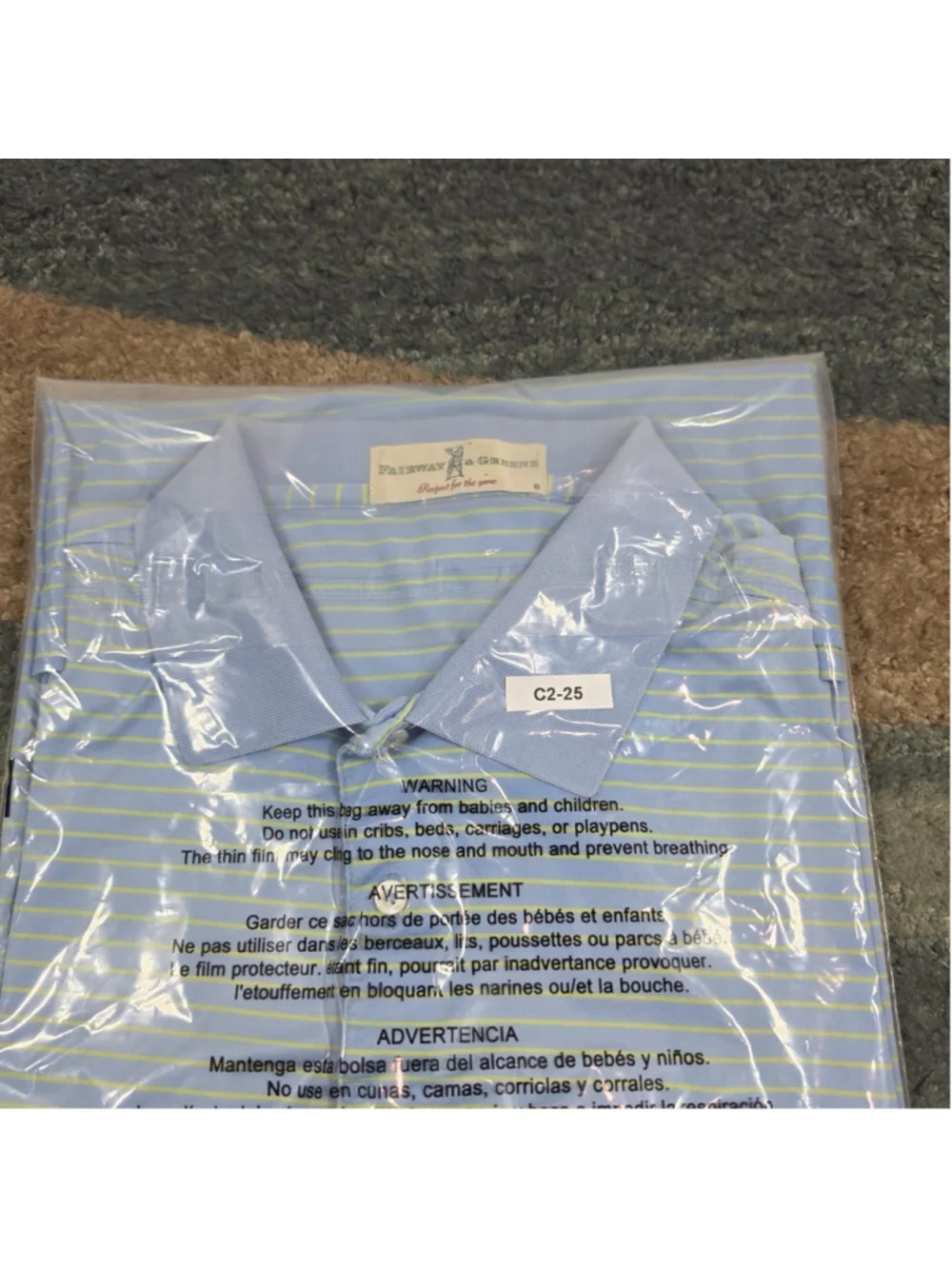 Everglades Club Golf Polo Mens Fairway & Greene Blue Yellow Striped Shirt